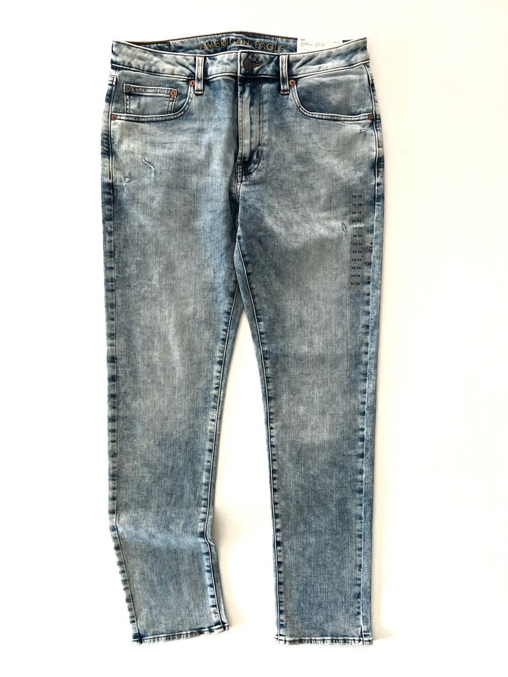 American Eagle Flex Slim Straight Jeans in Light Destroy Wash 34 X 34